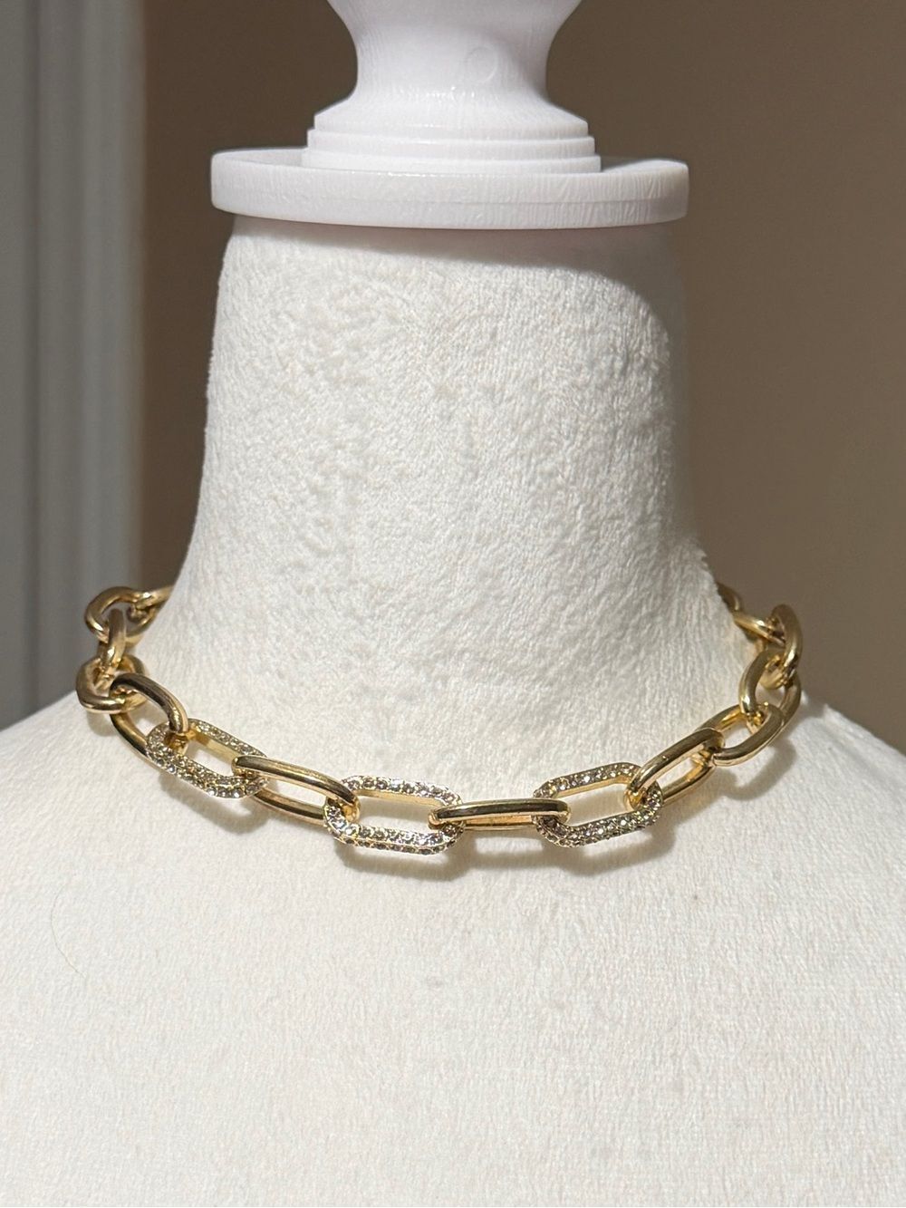 Gold Pavé Crystal Cuban Link Choker Chain Necklace